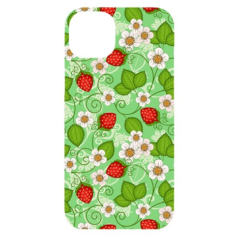 Strawberries Pattern Seamless iPhone 14 Plus Black UV Print Case from ArtsNow.com Front