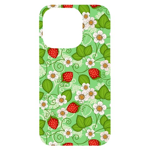 Strawberries Pattern Seamless iPhone 14 Pro Black UV Print Case from ArtsNow.com Front