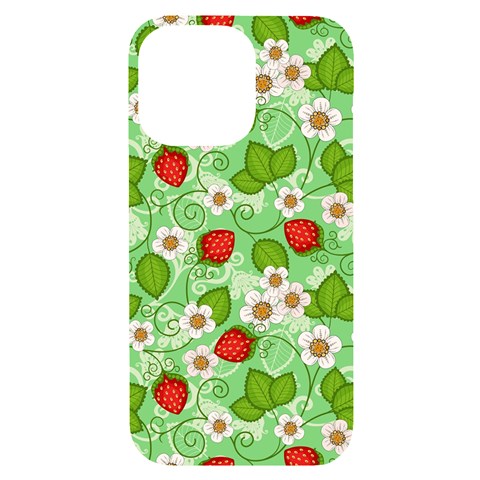 Strawberries Pattern Seamless iPhone 14 Pro Max Black UV Print Case from ArtsNow.com Front