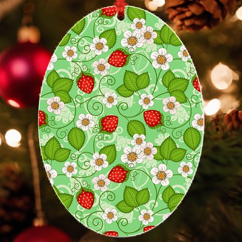 Strawberries Pattern Seamless UV Print Acrylic Ornament Oval from ArtsNow.com Front