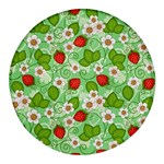 Strawberries Pattern Seamless Round Glass Fridge Magnet (4 pack)