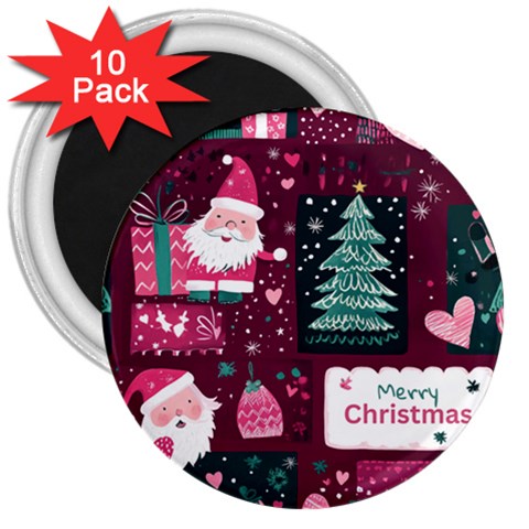 Christmas Santa Claus 3  Magnets (10 pack)  from ArtsNow.com Front