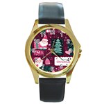 Christmas Santa Claus Round Gold Metal Watch