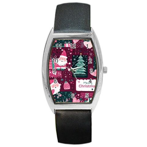 Christmas Santa Claus Barrel Style Metal Watch from ArtsNow.com Front