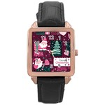 Christmas Santa Claus Rose Gold Leather Watch 