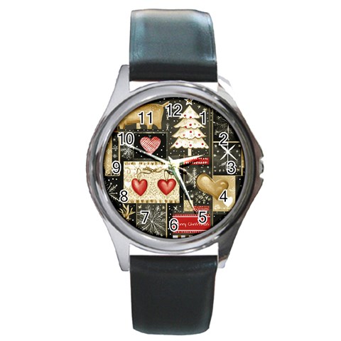 Christmas Reindeer Round Metal Watch from ArtsNow.com Front