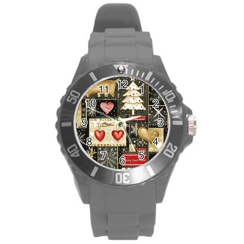 Christmas Reindeer Round Plastic Sport Watch (L) from ArtsNow.com Front