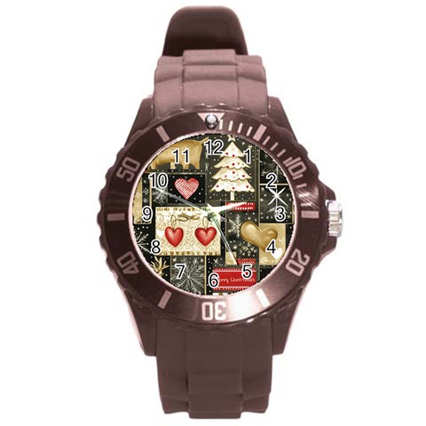 Christmas Reindeer Round Plastic Sport Watch (L) from ArtsNow.com Front