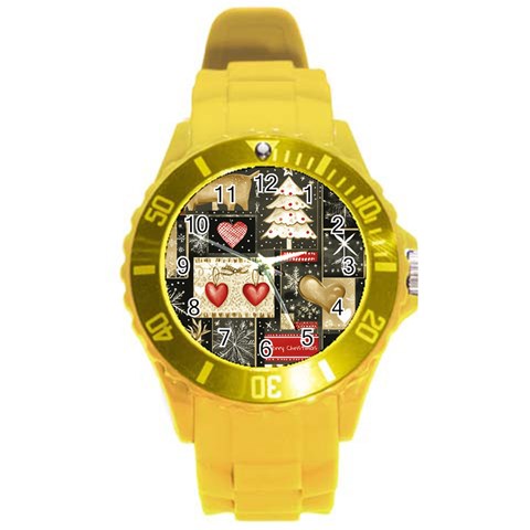 Christmas Reindeer Round Plastic Sport Watch (L) from ArtsNow.com Front