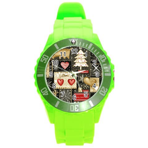 Christmas Reindeer Round Plastic Sport Watch (L) from ArtsNow.com Front