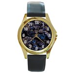 Rocky Lake Reflection  Round Gold Metal Watch