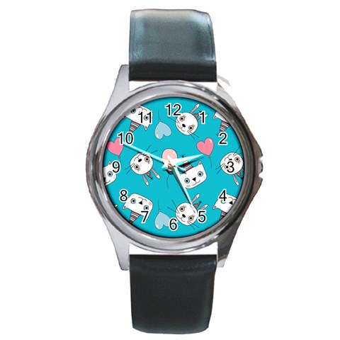 Birtay Cats Bunnies, Koteto Round Metal Watch from ArtsNow.com Front