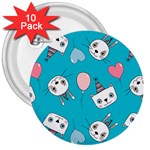 Birtay Cats Bunnies, Koteto 3  Buttons (10 pack) 