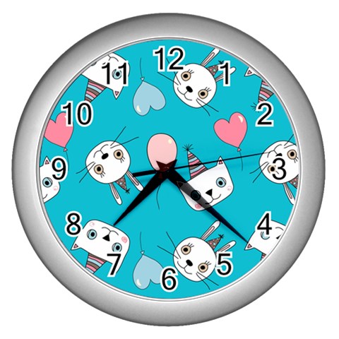 Birtay Cats Bunnies, Koteto Wall Clock (Silver) from ArtsNow.com Front