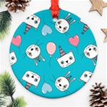 Birtay Cats Bunnies, Koteto Round Ornament (Two Sides)