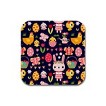 Bunny - Easter Pattern Rubber Square Coaster (4 pack)