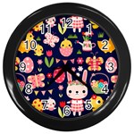 Bunny - Easter Pattern Wall Clock (Black)