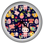 Bunny - Easter Pattern Wall Clock (Silver)