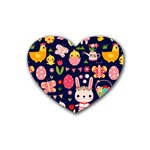 Bunny - Easter Pattern Rubber Heart Coaster (4 pack)