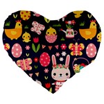 Bunny - Easter Pattern Large 19  Premium Flano Heart Shape Cushions