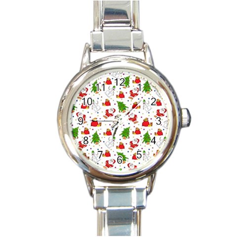 Christmas Pattern, Pattern, Christmas Round Italian Charm Watch from ArtsNow.com Front