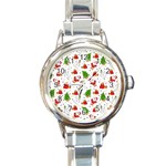 Christmas Pattern, Pattern, Christmas Round Italian Charm Watch