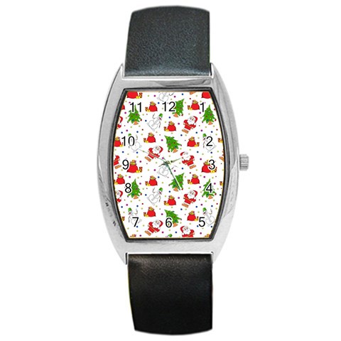 Christmas Pattern, Pattern, Christmas Barrel Style Metal Watch from ArtsNow.com Front