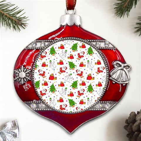 Christmas Pattern, Pattern, Christmas Metal Snowflake And Bell Red Ornament from ArtsNow.com Front