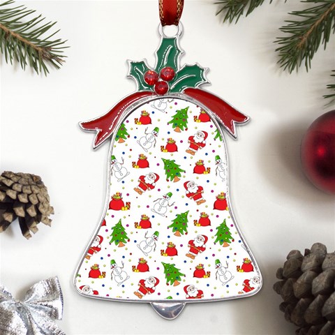 Christmas Pattern, Pattern, Christmas Metal Holly Leaf Bell Ornament from ArtsNow.com Front