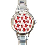 Christmas Texture, Pattern, Red, Craciun, Christmas, Bow, Gift Round Italian Charm Watch