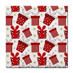 Christmas Texture, Pattern, Red, Craciun, Christmas, Bow, Gift Tile Coaster