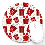 Christmas Texture, Pattern, Red, Craciun, Christmas, Bow, Gift Round Mousepad