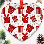 Christmas Texture, Pattern, Red, Craciun, Christmas, Bow, Gift Ornament (Heart)