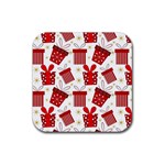 Christmas Texture, Pattern, Red, Craciun, Christmas, Bow, Gift Rubber Coaster (Square)