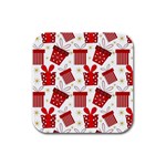 Christmas Texture, Pattern, Red, Craciun, Christmas, Bow, Gift Rubber Square Coaster (4 pack)