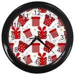 Christmas Texture, Pattern, Red, Craciun, Christmas, Bow, Gift Wall Clock (Black)