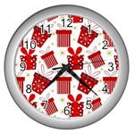 Christmas Texture, Pattern, Red, Craciun, Christmas, Bow, Gift Wall Clock (Silver)