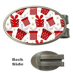 Christmas Texture, Pattern, Red, Craciun, Christmas, Bow, Gift Money Clips (Oval) 