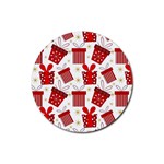 Christmas Texture, Pattern, Red, Craciun, Christmas, Bow, Gift Rubber Coaster (Round)