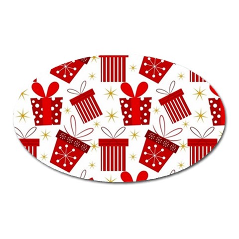 Christmas Texture, Pattern, Red, Craciun, Christmas, Bow, Gift Oval Magnet from ArtsNow.com Front