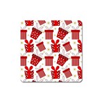 Christmas Texture, Pattern, Red, Craciun, Christmas, Bow, Gift Square Magnet