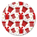 Christmas Texture, Pattern, Red, Craciun, Christmas, Bow, Gift Magnet 5  (Round)