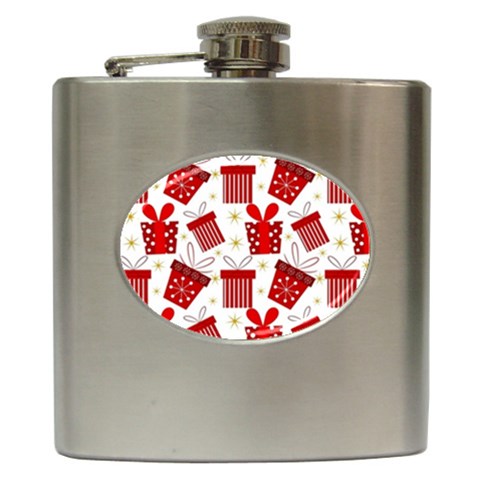 Christmas Texture, Pattern, Red, Craciun, Christmas, Bow, Gift Hip Flask (6 oz) from ArtsNow.com Front