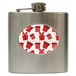 Christmas Texture, Pattern, Red, Craciun, Christmas, Bow, Gift Hip Flask (6 oz)