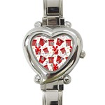 Christmas Texture, Pattern, Red, Craciun, Christmas, Bow, Gift Heart Italian Charm Watch