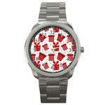 Christmas Texture, Pattern, Red, Craciun, Christmas, Bow, Gift Sport Metal Watch