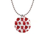 Christmas Texture, Pattern, Red, Craciun, Christmas, Bow, Gift 1  Button Necklace