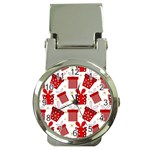 Christmas Texture, Pattern, Red, Craciun, Christmas, Bow, Gift Money Clip Watches