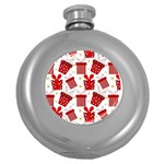 Christmas Texture, Pattern, Red, Craciun, Christmas, Bow, Gift Round Hip Flask (5 oz)