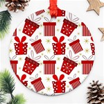 Christmas Texture, Pattern, Red, Craciun, Christmas, Bow, Gift Round Ornament (Two Sides)